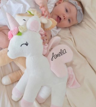 Plyšové hračky /  Plyšová hračka Jednorožec bielo - ružový s kvietkami L 