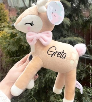 Plyšové hračky /  Plyšová hračka Jeleň s ružovou mašličkou 35 cm 