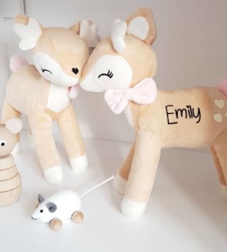 Plyšové hračky /  Plyšová hračka Jeleň s ružovou mašličkou 35 cm 