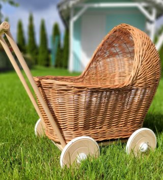 Kočíky pre bábiky /  Prútený kočík pre bábiky natural 