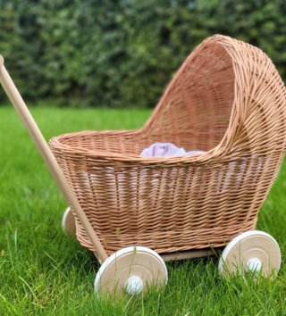 Kočíky pre bábiky /  Prútený kočík pre bábiky natural 