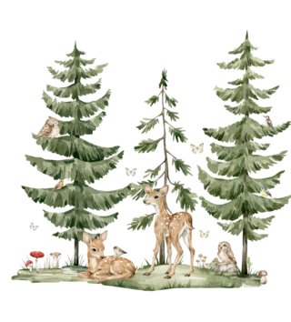Forest - Lesný motív /  Sada nálepky na stenu Forest DK469 - les a zvieratká 31 častí 