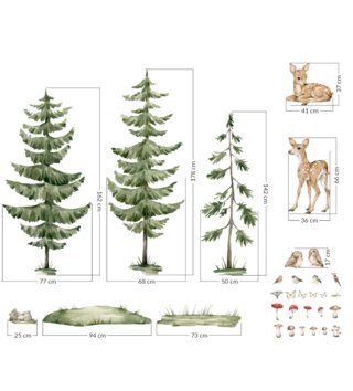 Forest - Lesný motív /  Sada nálepky na stenu Forest DK469 - les a zvieratká 31 častí 