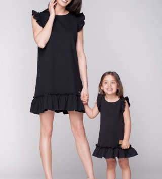 Mama a dcéra /  Set letné šaty mama a dcéra Butterfly - čierne 
