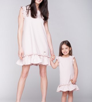 Mama a dcéra /  Set letné šaty mama a dcéra Butterfly - púdrovo ružové 