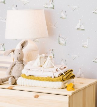 Tapety /  Vinylová tapeta Country husi s hviezdičkami W33 - svetlo sivá 